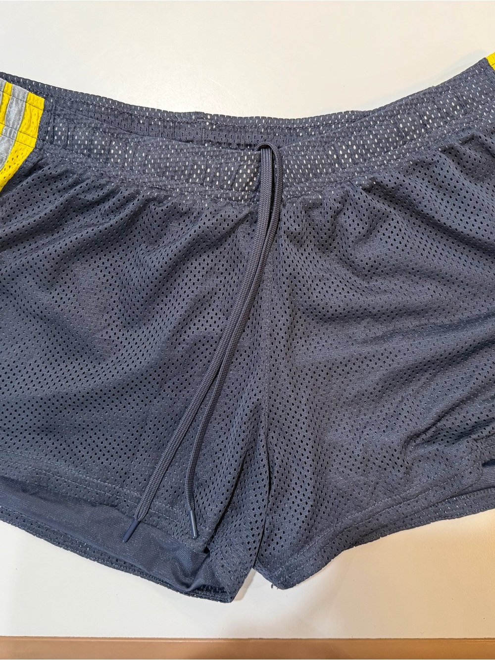 Women’s Gray Adidas Mesh Athletic Shorts with Yellow Accent